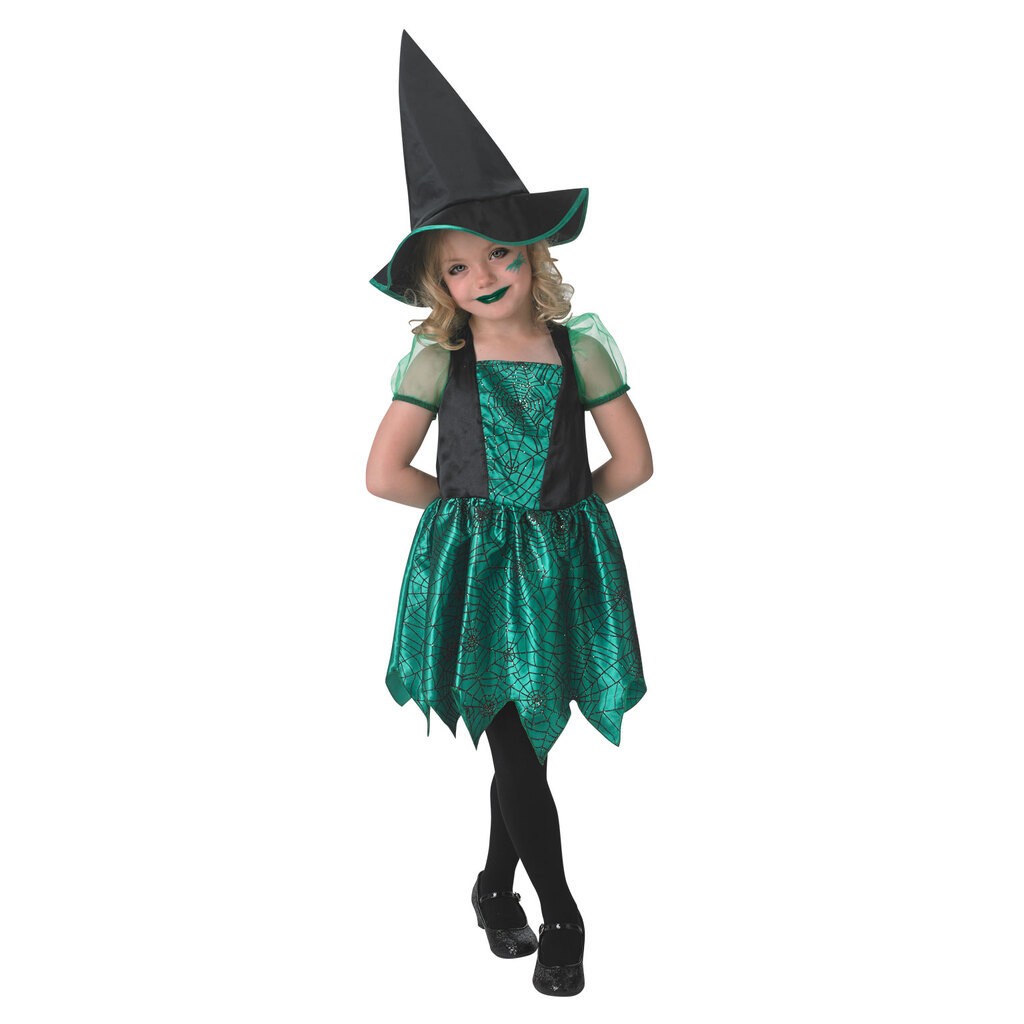 Grøn Edderkop Heks Halloween udklædning til børn