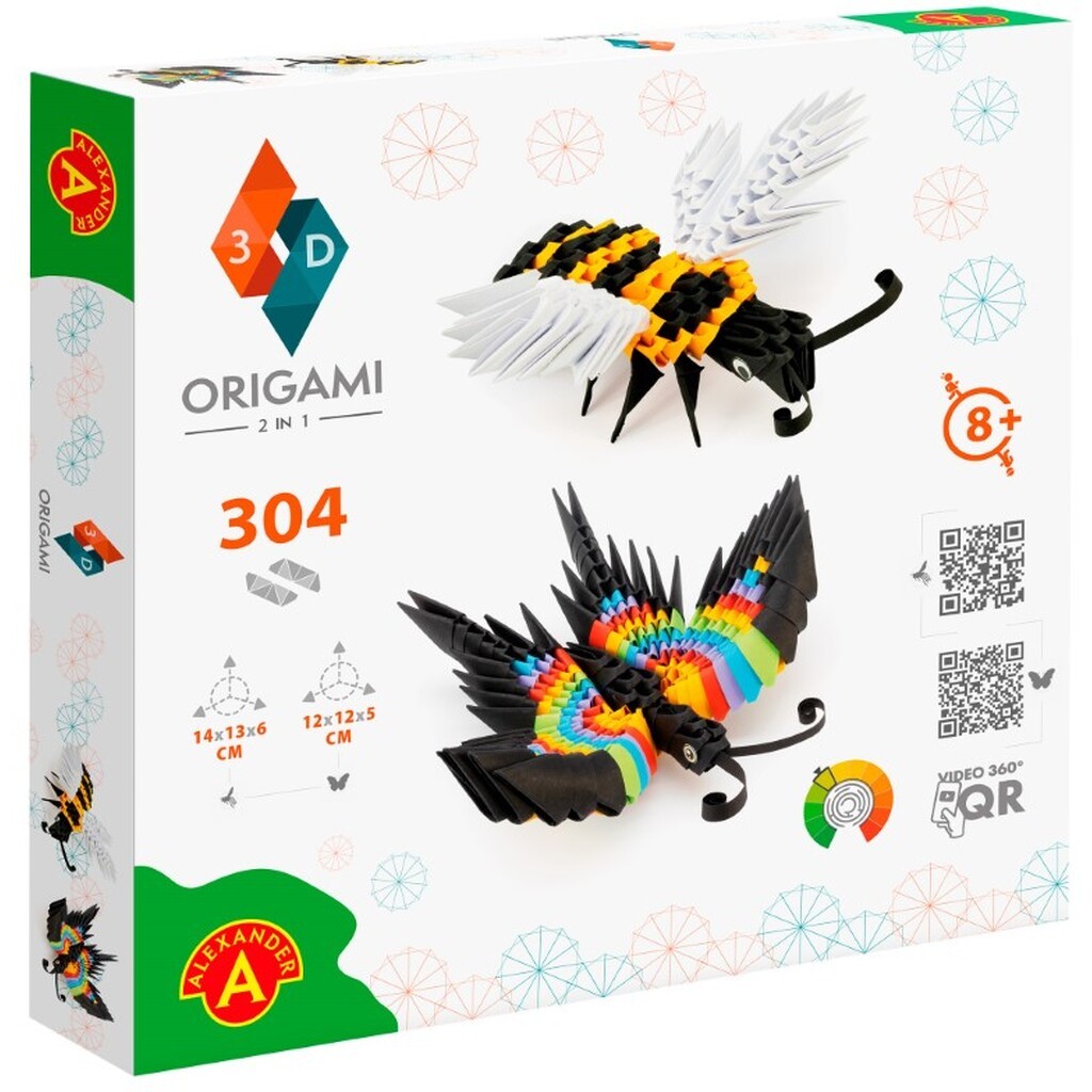 Origami 3D 2-i-1 pakke - Bi og sommerfugl