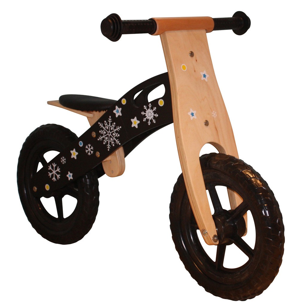 Træ Sort Løbecykel med rigtige hjul med luft