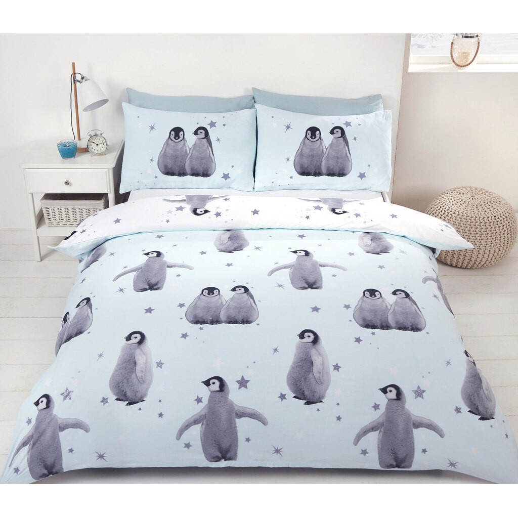 Stjerneklare pingviner Sengetøj, Grøn/Blå