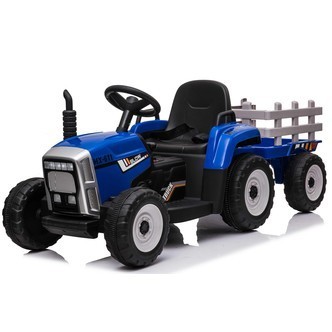 EL Traktor med anhænger Blå 12V m2.4G, Kunstlædersæde, Gummihjul