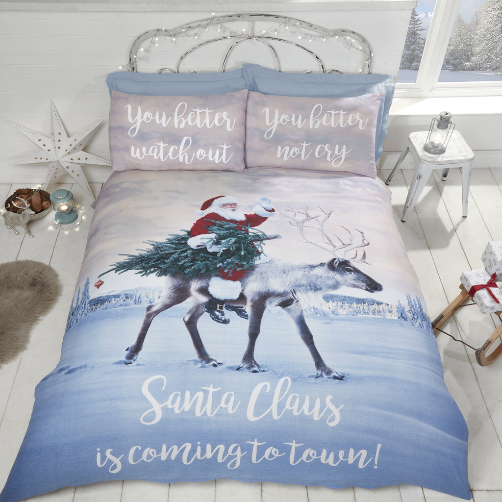 Julemanden Santas Coming to Town sengetøj til dobbeltdyne, 200x200cm