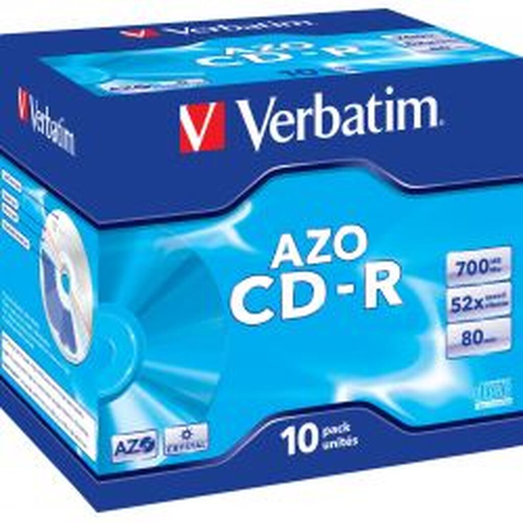 Verbatim Cd-r, 52x, 700 Mb80 Min, 10-pack Jewel Case, Azo, Crystal
