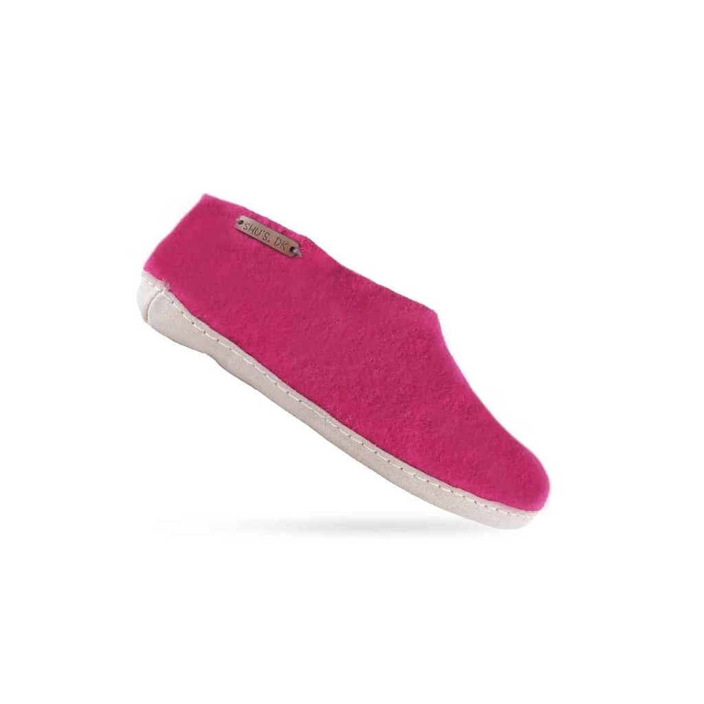 Uldhjemmesko (100% ren uld) - Model Pink msål i skind - Dansk Design fra SHUS