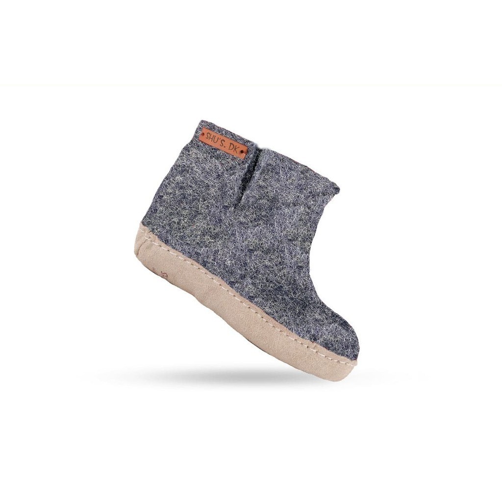 Uldstøvle Børn (100% ren uld)  -  Model Denim msål i skind  -  Dansk Design fra SHUS