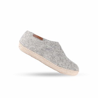 Uldhjemmesko (100% ren uld) - Model Grå msål i skind - Dansk Design fra SHUS