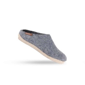 Uldtøffel (100% ren uld) - Model Denim msål i skind - Dansk Design fra SHUS