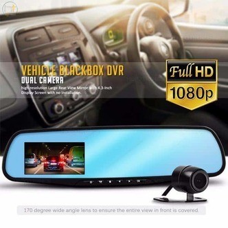 Dashcam bakspejl med frontbak kamera (Fuld HD og Nightvision)