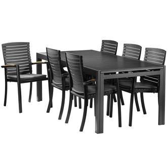 ScanCom Andrea havemøbelsæt med 6 Malica stole - Grå/sort