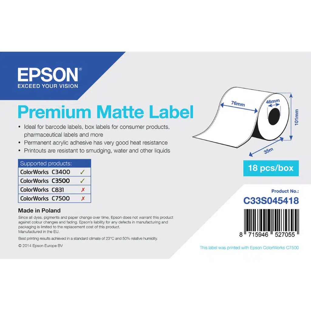 EPSON Etiketter Premium Matte Label - Kontinuerlig: 76mm x 35m