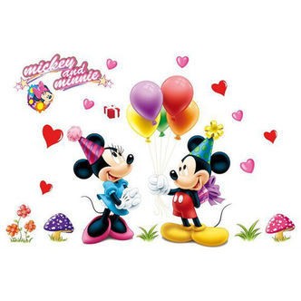 Mickey & Minnie wallsticker. Fødselsdag. 120x75cm.