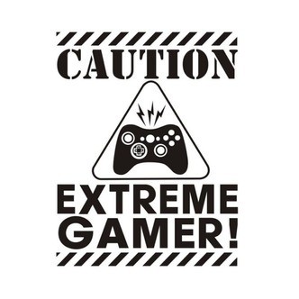 Stor sej Gamer wallsticker. Caution - Extreme Gamer! 73x57cm