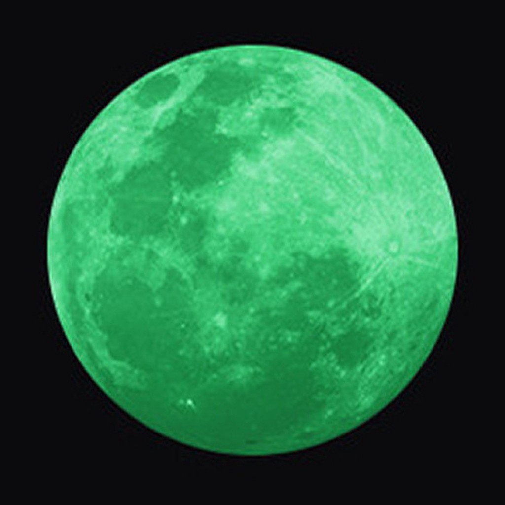 Flot selvlysende måne wallsticker. 11 cm. Fuldmåne.