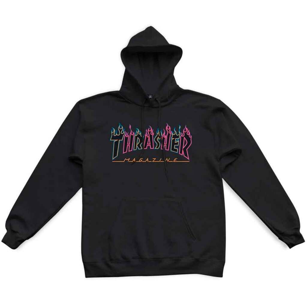 Thrasher Hoodie Double Flame Neon Black