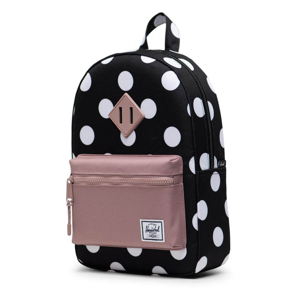 Herschel Heritage Rygsæk Youth Polka Dot Sort And WhiteAsh Rose 9L