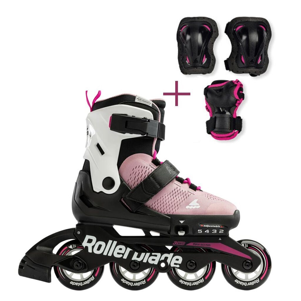 Rollerblade Microblade Inliner Rulleskøjte + Beskyttelsessæt - PinkHvid