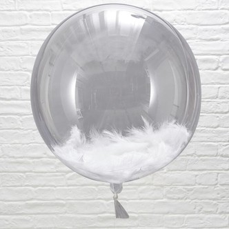 Balloner med fjer, Orb, transparent, megasize  - 3 stk.