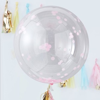 Konfetti balloner, Orb, transparent med lyserød konfetti  - 3 stk.
