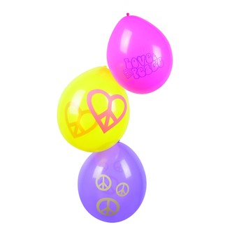 Balloner med hjerter og peace-tegn - 6 stk.