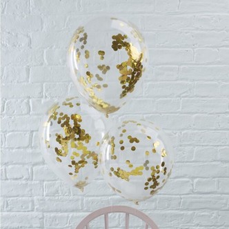 Konfetti balloner, guldfarvede - 5 stk.