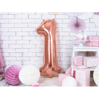 Tal ballon 1 års tal, rosegold, 86 cm - 1 stk.
