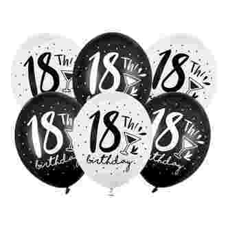 Latex Balloner 18.! Fødselsdag, Hvidt Og Sort Print - 6 Stk. 30 Cm